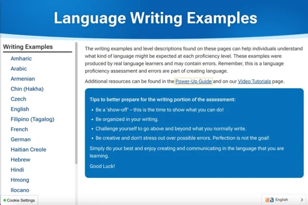 laguage writing examples page.